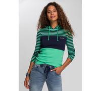 Kapuzenshirt KANGAROOS, Damen, Gr. 48/50, bunt (grün, marine, gestreift), Rippware, Obermaterial: 100% Baumwolle. Kapuzenfutter: 100% Baumwolle, colorblocking, geringelt, gestreift, figurbetont hüftbe