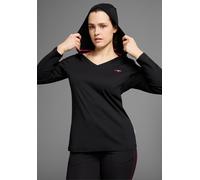 Kapuzenshirt KANGAROOS, Damen, Gr. 48/50, schwarz, Obermaterial: 100% Baumwolle, unifarben, figurumspielend Po-bedeckend, V-Ausschnitt, Shirts Kapuzenshirt, Langarm, V-Ausschnitt, aus 100% Baumwolle, 