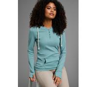 Kapuzenshirt KANGAROOS, Damen, Gr. 48, grün (blaugrün), Jersey, Obermaterial: 100% Baumwolle, unifarben, figurbetont hüftbedeckend, Bündchen mit Daumenlöchern, Shirts Kapuzenshirt, Langarm mit Daumenl