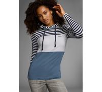 Kapuzenshirt KANGAROOS, Damen, Gr. 52/54 (XXL), bunt (weiß, marine, rauchblau), Rippware, Obermaterial: 100% Baumwolle. Kapuzenfutter: 100% Baumwolle, gestreift, casual, figurbetont hüftbedeckend, Lan