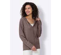 Kapuzenstrickjacke HEINE, Damen, Gr. 46, grau (dunkeltaupe, meliert), 50% Viskose, 28% Polyester, 22% Polyamid, meliert, unifarben, Strickjacken (81827337-46) dunkeltaupe, meliert