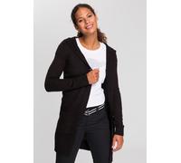 Kapuzenstrickjacke KANGAROOS, Damen, Gr. 36/38, schwarz, Strick, Obermaterial: 100% Polyacryl, gerade Po-bedeckend, eingesetzt Rippbündchen, Strickjacken, mit aufgesetzten Taschen und breiten Rippbünd