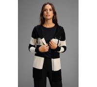 Kapuzenstrickjacke LAURA SCOTT, Damen, Gr. 32/34, schwarz, sand, gestreift, Strick, Obermaterial: 50% Viskose, 28% Polyester, 22% Polyamid, gestreift, figurumspielend lang, Rippbündchen, Strickjacken,