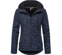 Kapuzenstrickjacke RAGWEAR "Lyshka Melange", Damen, Gr. XS (34), blau (navy), Grobstrick, Obermaterial: 56% Baumwolle, 44% Polyester; Innenfutter: 100% Polyester, sportlich, figurumspielend hüftbedeck