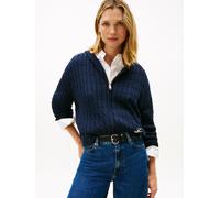Kapuzenstrickjacke TOMMY HILFIGER "CO CABLE MID GG LS ZIP HOODY", Damen, Gr. XS (34), schwarz night navy, Strick, Obermaterial: 100% Baumwolle, unifarben, regular fit normal, Rundhals, Rippbündchen, S