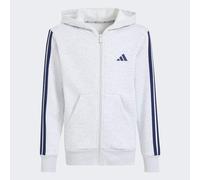 Kapuzensweatjacke ADIDAS SPORTSWEAR "ESSENTIALS KIDS", Mädchen, Gr. 164, weiß (light grau heather, dunkelblau), Obermaterial: 55% Baumwolle, 36% Polyester, 9% Viskose, angesetztes Bündchen, Sweatjacke