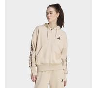 Kapuzensweatjacke ADIDAS SPORTSWEAR "SEASONAL ESSENTIALS 3-STREIFEN, ANIMALPRINT", Damen, Gr. XS, beige (crystal linen, multicolor, khaki six), Obermaterial: 55% Baumwolle, 36% Polyester, 9% Viskose, 