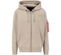 Kapuzensweatjacke ALPHA INDUSTRIES "Back Print Zip Hoody", Herren, Gr. S, beige (vintage sand), angeraute Sweatware, Obermaterial: 80% Baumwolle, 20% Polyester, bedruckt, normal normal, Rundhals, Ripp