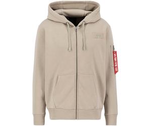Kapuzensweatjacke ALPHA INDUSTRIES "Back Print Zip Hoody", Herren, Gr. XL, beige (vintage sand), angeraute Sweatware, Obermaterial: 80% Baumwolle, 20% Polyester, bedruckt, normal normal, Rundhals, Rip