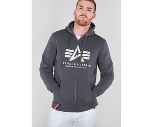 Kapuzensweatjacke ALPHA INDUSTRIES "BASIC ZIP HOODY", Herren, Gr. L, grau (grau, schwarz), angeraute Sweatware, Obermaterial: 80% Baumwolle, 20% Polyester, bedruckt, normal normal, Rundhals, eingesetz