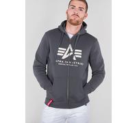 Kapuzensweatjacke ALPHA INDUSTRIES "BASIC ZIP HOODY", Herren, Gr. S, grau (grau, schwarz), angeraute Sweatware, Obermaterial: 80% Baumwolle, 20% Polyester, bedruckt, normal normal, Rundhals, eingesetz