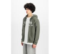 Kapuzensweatjacke ALPHA INDUSTRIES "BASIC ZIP HOODY", Herren, Gr. S, schwarz olive, angeraute Sweatware, Obermaterial: 80% Baumwolle, 20% Polyester, bedruckt, normal normal, Rundhals, eingesetzt Rippb