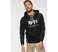 Kapuzensweatjacke ALPHA INDUSTRIES "BASIC ZIP HOODY", Herren, Gr. XXL, schwarz, angeraute Sweatware, Obermaterial: 80% Baumwolle, 20% Polyester, bedruckt, normal normal, Rundhals, eingesetzt Rippbündc