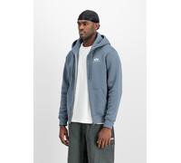 Kapuzensweatjacke ALPHA INDUSTRIES "Basic Zip Hoody SL", Herren, Gr. 3XL, blau (denim blau), angeraute Sweatware, Obermaterial: 80% Baumwolle, 20% Polyester, bedruckt, normal normal, Rundhals, Rippbün