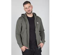 Kapuzensweatjacke ALPHA INDUSTRIES "Basic Zip Hoody SL", Herren, Gr. L, grün (schwarz olive), angeraute Sweatware, Obermaterial: 80% Baumwolle, 20% Polyester, bedruckt, normal normal, Rundhals, Rippbü