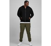 Kapuzensweatjacke "BASIC SWEAT ZIP HOOD", Herren, Gr. 5XL, schwarz, angeraute Sweatware, Obermaterial: 85% Baumwolle, 15% Polyester, JACK & JONES PLUSSIZE, unifarben, Basic, normal normal, ohne Aussch