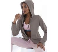 Kapuzensweatjacke BENCH. LOUNGEWEAR "mit Logostickerei" Gr. 32/34, grau (taupe) Damen Sweatjacken (38068756-32) taupe