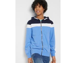 Kapuzensweatjacke BONPRIX, Jungen, Gr. 152/158, dunkelblau, wollweiß, mittelblau, Sweatware, Obermaterial: 60% Baumwolle, 40% Polyester. Kapuzenfutter: 60% Baumwolle, 40% Polyester, Basic hüftbedecken