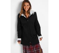 Kapuzensweatjacke BONPRIX "Kapuzen-Sweatjacke mit Teddyfell", Damen, Gr. 36/38 (S), schwarz, Obermaterial: 85% Polyester, 15% Baumwolle, gerade, Sweatjacken Kapuzensweatjacke, mit Kapuze, mit Teddyfel