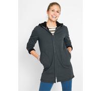 Kapuzensweatjacke BONPRIX "Kapuzen-Sweatjacke mit Teddyfell", Damen, Gr. 44/46 (L), grau (anthrazit meliert), Obermaterial: 85% Polyester, 15% Baumwolle, gerade, Sweatjacken Kapuzensweatjacke, mit Kap
