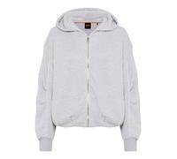 Kapuzensweatjacke BOSS ORANGE "Elendy Premium Damenmode", Damen, Gr. L (40), open grau 061, Sweatware, Obermaterial: 85% Baumwolle, 13% Polyamid, 2% Elasthan, unifarben, loose fit normal, Rundhals, Ri