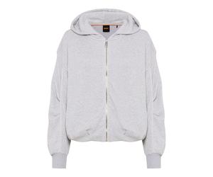 Kapuzensweatjacke BOSS ORANGE "Elendy Premium Damenmode", Damen, Gr. XL (42), grau (open grau 061), Sweatware, Obermaterial: 85% Baumwolle, 13% Polyamid, 2% Elasthan, unifarben, loose fit normal, Rund