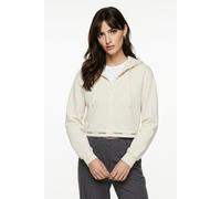 Kapuzensweatjacke CALVIN KLEIN "LOGO WAIST CROPPED", Damen, Gr. L, beige (vanilla heather), Sweatware, Obermaterial: 100% Baumwolle, unifarben, taillenbedeckt, Rundhals, Bündchen, Sweatjacken, mit Kap