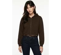 Kapuzensweatjacke CALVIN KLEIN "LOGO WAIST CROPPED", Damen, Gr. XL, braun (schwarz coffee), Sweatware, Obermaterial: 100% Baumwolle, unifarben, taillenbedeckt, Rundhals, Bündchen, Sweatjacken, mit Kap