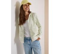 Kapuzensweatjacke CECIL, Damen, Gr. M (40), raw matcha lime, Sweatware, Obermaterial: 100% Baumwolle. Futter: 100% Baumwolle, gestreift, hüftlang, Rundhals, Sweatjacken, gestreift, Kapuze mit doppelte