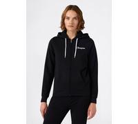 Kapuzensweatjacke CHAMPION "Graphic Full Zip Hoodie", Damen, Gr. L (42/44), schwarz (nbk), Obermaterial: 55% Baumwolle, 45% Polyester, Sweatjacken, mit Kapuze, aus Baumwolle und Polyester, in den Größ