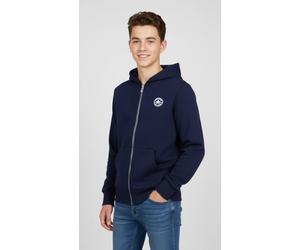 Kapuzensweatjacke CONVERSE "CNVB FLEECE CTP CHEST CORE FZ", Jungen, Gr. 128, schwarz (obsidian), Sweatware, Obermaterial: 60% Baumwolle, 40% Polyester, normal, eingesetzt Bündchen krempelbar, Sweatjac
