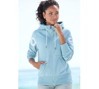 Kapuzensweatjacke ELBSAND "Kalea", Damen, Gr. L (40), aquamarine, Sweatware, Obermaterial: 95% Baumwolle, 5% Elasthan, unifarben mit Farbeinsatz, figurumspielend hüftlang, extrabreites Bündchen, Sweat