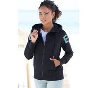 Kapuzensweatjacke ELBSAND, Damen, Gr. XL (42), marine, Sweatware, Obermaterial: 95% Baumwolle, 5% Elasthan, unifarben mit Farbeinsatz, figurumspielend hüftlang, extrabreites Bündchen, Sweatjacken Kapu