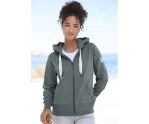 Kapuzensweatjacke ELBSAND "Kelda", Damen, Gr. M (38), blau (petrol), angeraute Sweatware, Obermaterial: 95% Baumwolle, 5% Elasthan, unifarben, figurumspielend hüftlang, angesetztes Bündchen, Sweatjack