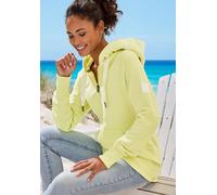 Kapuzensweatjacke ELBSAND "Kelina", Damen, Gr. XL (42), limone, angeraute Sweatware, Obermaterial: 67% Baumwolle, 33% Polyester, unifarben, figurumspielend hüftlang, Raglanärmel,mit Ärmeleinsatz Rippb