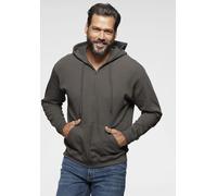 Kapuzensweatjacke FRUIT OF THE LOOM, Herren, Gr. XL (56/58), grau (graphit), angeraute Sweatware, Obermaterial: 80% Baumwolle, 20% Polyester, Basic, schmal hüftbedeckend, Rundhals, Rippbündchen, Sweat