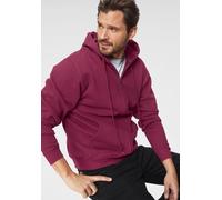 Kapuzensweatjacke FRUIT OF THE LOOM, Herren, Gr. XL (56/58), rot (bordeaux), angeraute Sweatware, Obermaterial: 80% Baumwolle, 20% Polyester, unifarben, Basic, schmal hüftbedeckend, Rundhals, Rippbünd