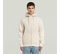 Kapuzensweatjacke G-STAR "Premium Basic Hooded Zip Sweater", Herren, Gr. M, beige (weißbait), angeraute Sweatware, Obermaterial: 55% Baumwolle, 45% Polyester, unifarben, normal normal, Rundhals, Rippb