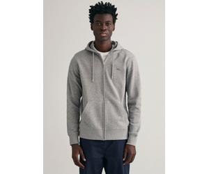 Kapuzensweatjacke GANT "REG SHIELD FULL ZIP HOODIE", Herren, Gr. L, grau (grau melange), Sweatware, Obermaterial: 87% Baumwolle, 13% Polyester, regular fit hüftlang, elastischer Bund, Sweatjacken, mit