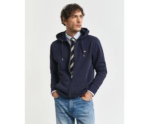 Kapuzensweatjacke GANT "REG SHIELD FULL ZIP HOODIE", Herren, Gr. XXL, blau (evening blau), Sweatware, Obermaterial: 87% Baumwolle, 13% Polyester, unifarben, regular fit hüftlang, elastischer Bund, Swe