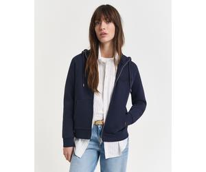 Kapuzensweatjacke GANT "REG TONAL SHIELD ZIP HOODIE", Damen, Gr. M, blau (evening blau), angeraute Sweatware, Obermaterial: 78% Baumwolle, 22% Polyester, regular fit, Rippbündchen, Sweatjacken, Marken