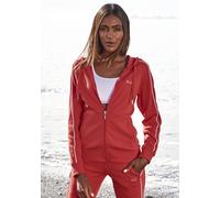 Kapuzensweatjacke H.I.S, Damen, Gr. 44/46, rot, Interlock, Obermaterial: 60% Baumwolle, 40% Polyester, bestickt, kontrastfarbene Details, unifarben, Basic, bequem hüftlang, ohne Ausschnitt, Raglanärme