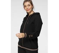 Kapuzensweatjacke H.I.S, Damen, Gr. 56/58, schwarz, Obermaterial: 95% Baumwolle, 5% Elasthan, figurumspielend hüftbedeckend, Sweatjacken, mit metallisch glänzenden Details; Große Größe (61109018-56) s