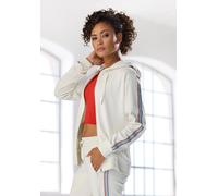 Kapuzensweatjacke H.I.S, Damen, Gr. M (40/42), ecru, Interlock, Obermaterial: 100% Baumwolle, unifarben mit Farbeinsatz, bequem hüftlang, Rippbündchen, Sweatjacken, mit seitlichem Tapestreifen (531204