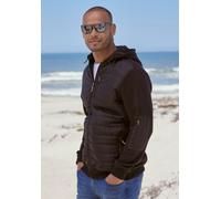 Kapuzensweatjacke H.I.S, Herren, Gr. L (52/54), schwarz, angeraute Sweatware, Obermaterial: 60% Polyester, 40% Baumwolle. Einsatz: 100% Polyester, unifarben, bequem, eingesetzt angesetztes Bündchen, S