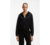 Kapuzensweatjacke HUGO UNDERWEAR "FLOKKY", Damen, Gr. XS, schwarz (schwarz 001), Sweatware, Obermaterial: 48% Baumwolle, 48% Modal, 4% Elasthan, regular fit, Sweatjacken, Flock-Logo-Print, relaxed fit