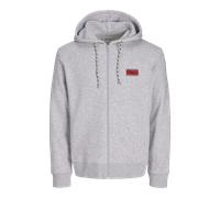 Kapuzensweatjacke JACK & JONES "JJBUSTER SWEAT ZIP HOOD BTS", Herren, Gr. L, grau (weiß melange), angeraute Sweatware, Obermaterial: 60% Baumwolle, 40% Polyester, bedruckt, regular fit normal, ohne Au