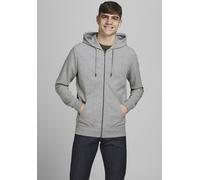 Kapuzensweatjacke JACK & JONES "JJEBASIC Hoodie mit Rippbündchen und angenehmem Tragegefühl", Damen, Gr. L, grau (hellgrau, meliert), Sweatware, Obermaterial: 85% Baumwolle, 15% Polyester, unifarben,