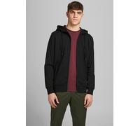 Kapuzensweatjacke JACK & JONES "JJEBASIC Hoodie mit Rippbündchen und angenehmem Tragegefühl" Gr. M, schwarz, Sweatjacken, Herren, M, angeraute Sweatware, Obermaterial: 85% Baumwolle, 15% Polyester, un