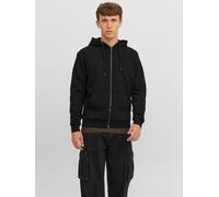 Kapuzensweatjacke JACK & JONES "JJEBRADLEY mit Kapuze, ideal für kalte Jahreszeit", Herren, Gr. M, schwarz, angeraute Sweatware, Obermaterial: 61% Polyester, 39% Baumwolle, unifarben, loose fit taille